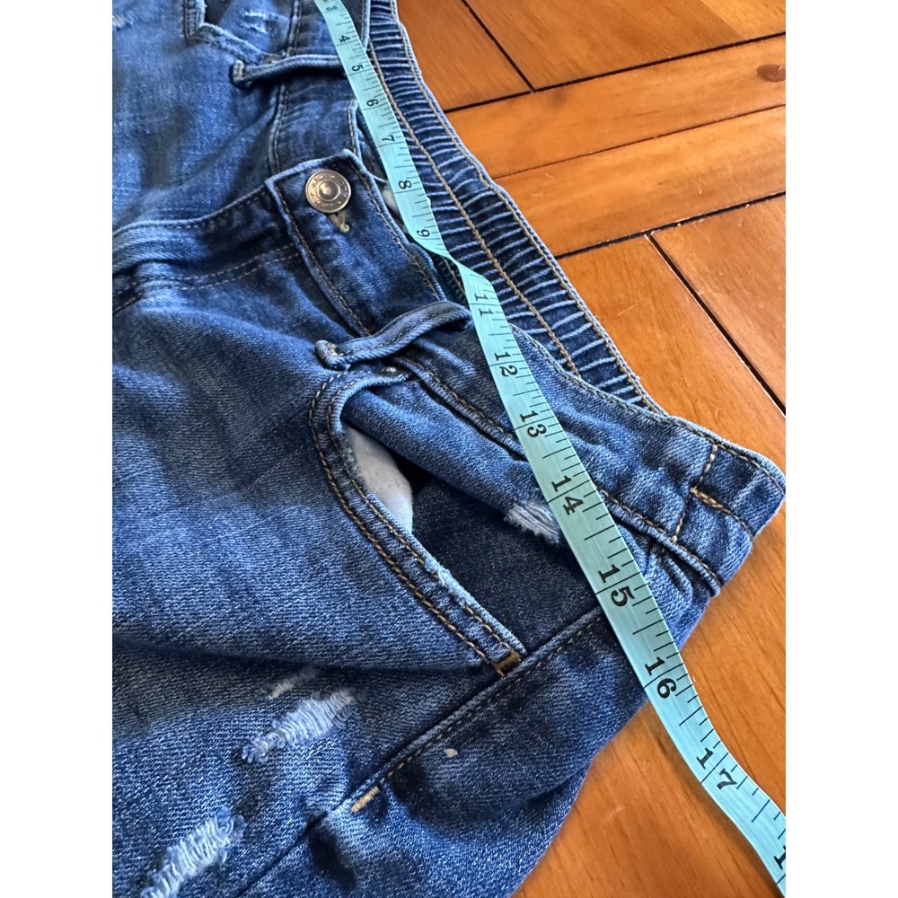 Aerie Womens Medium Distressed Denim Shorts Elastic Back High Rise Cut Off Blue - Picture 3 of 6